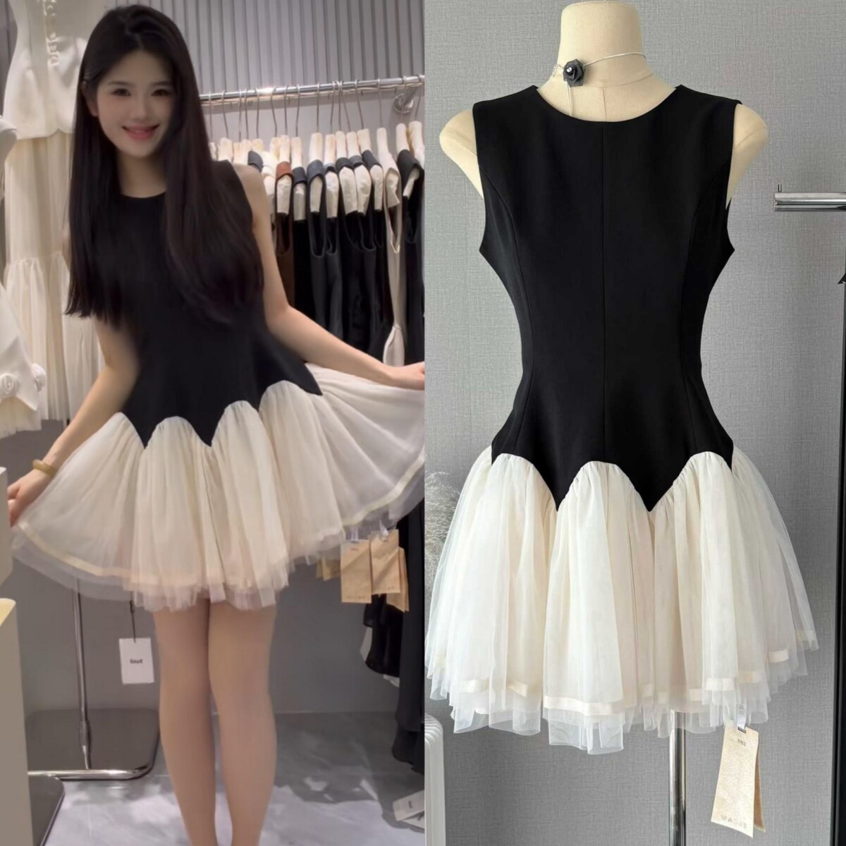 气质网纱拼接蓬蓬修身短裙礼服裙
