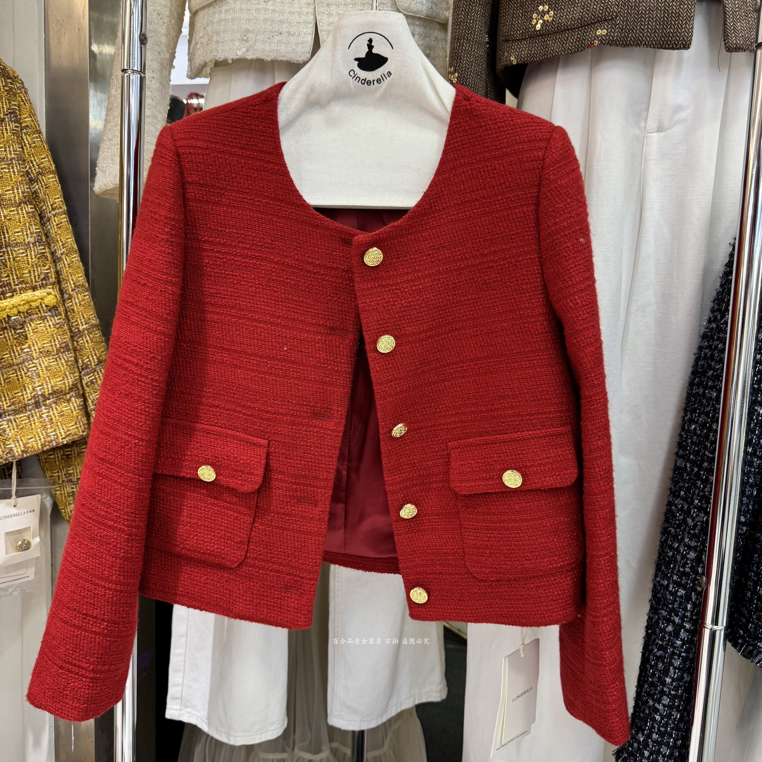 名媛气质红色羊毛短外套