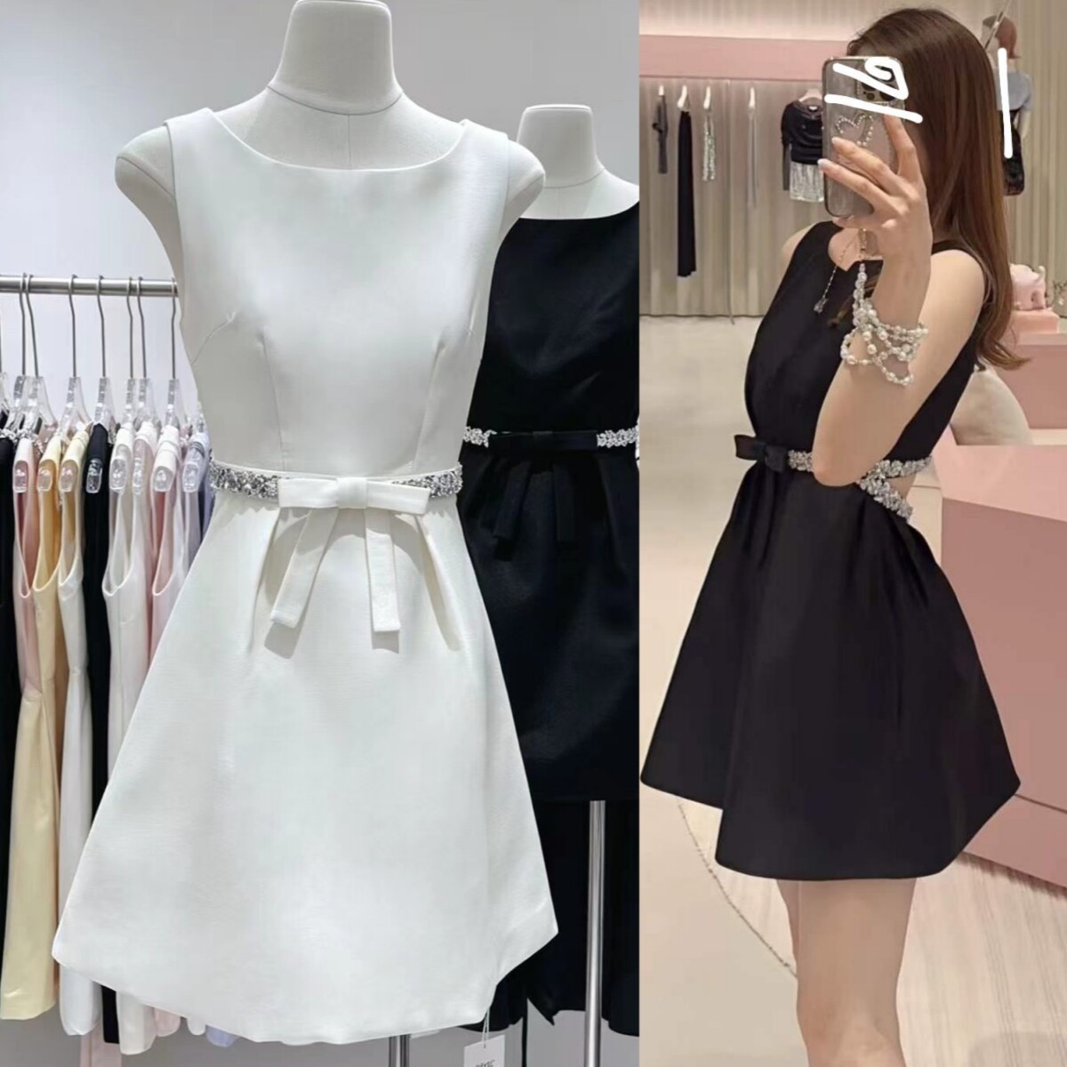 重工轻奢小黑裙钉珠蝴蝶结礼服