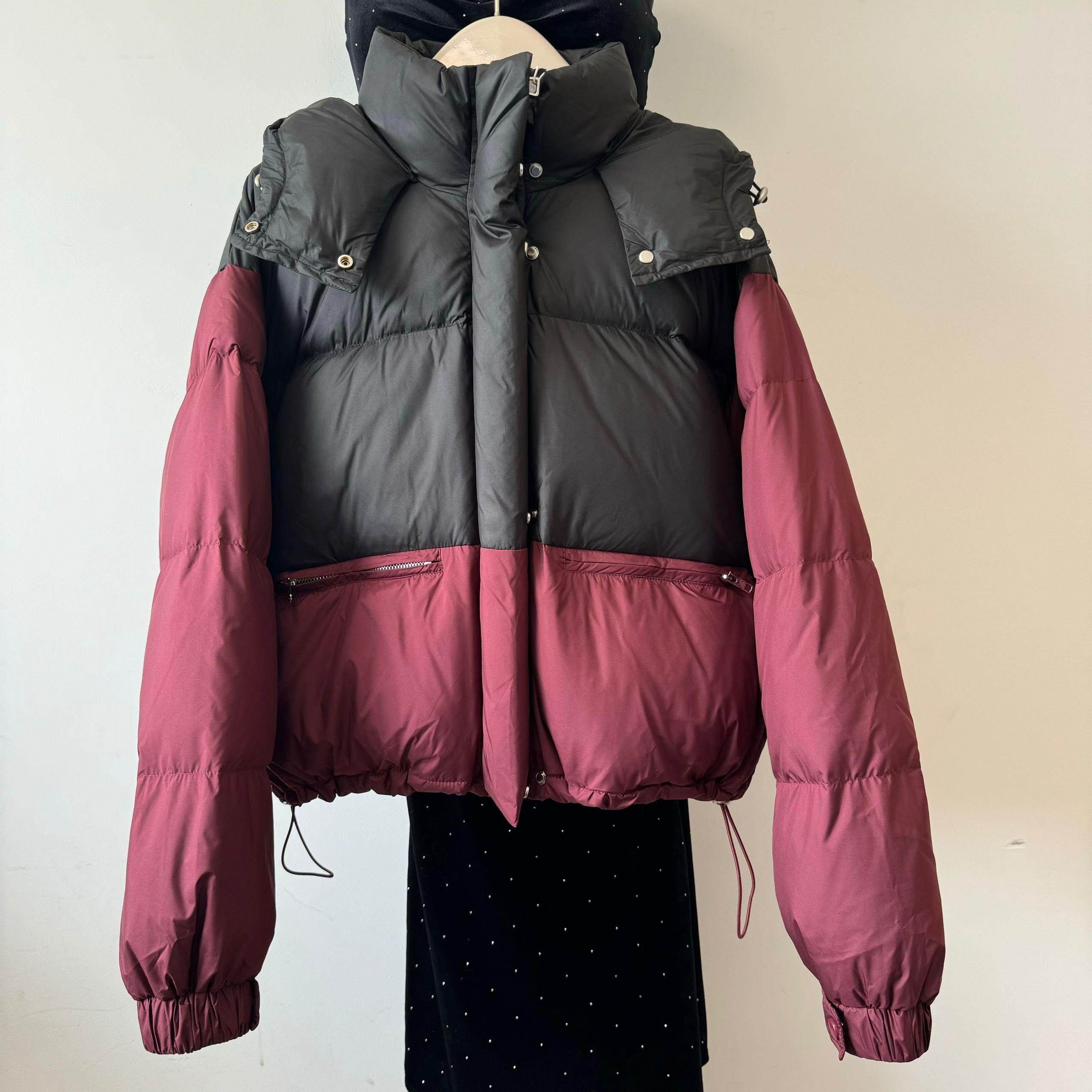 CC欧货时尚拼色连帽短款羽绒服