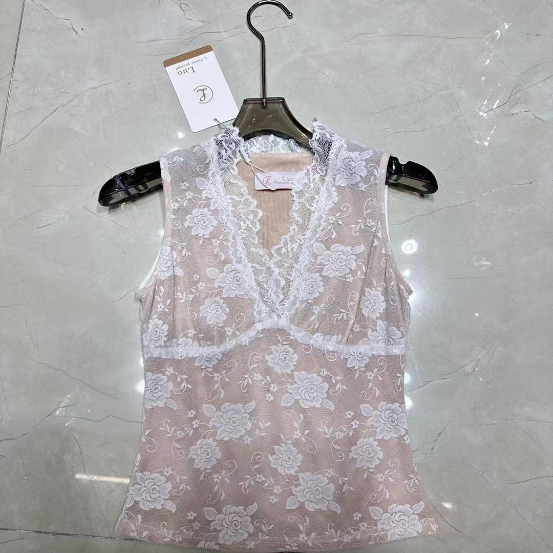 Luo性感V领网纱洋气蕾丝背心上衣