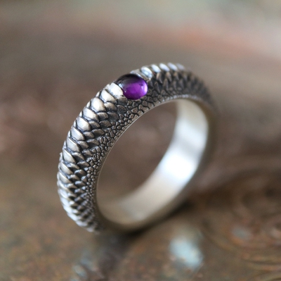 紫水晶戒指铁头的店纯银龙鳞情侣