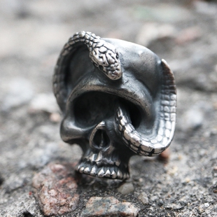 铁头的店高山隆stoporlight银蛇骷髅戒指 点金厚重款纯银蛇戒指环
