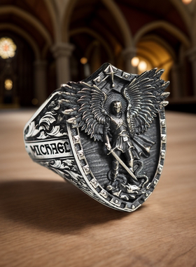 欧美复古神话盾牌戒指潮流款指环