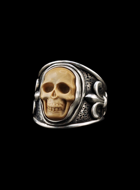 德普款猛犸牙化石骷髅雕刻戒指