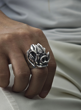 铁头的店 925银 STARLINGEARA 斯特林  复古朋克 野猪戒指