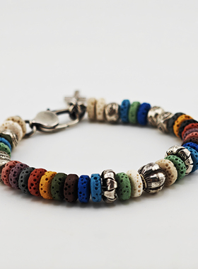 铁头的店欧美情侣银火山石手串