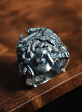 铁头的店 925银 复古做旧风 “美杜莎”戒指 情侣款指环