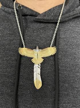 铂金18K金老鹰羽毛套装项链吊坠