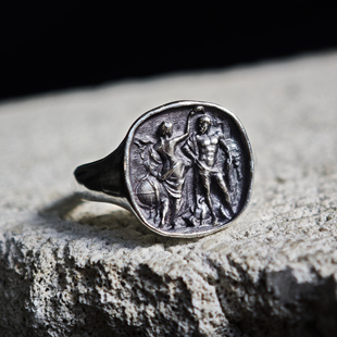 铁头的店 925银 “宙斯与赫拉”古钱币 老钱风情侣款指环