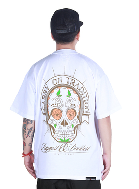 FBS X BIGGEST BADDEST联名玫瑰骷髅款街舞小领口宽松bboy短袖T恤