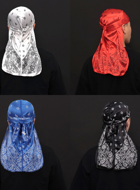 Silky durag仿真丝 腰果花 街头嘻哈说唱街舞hiphop黑人长尾头巾