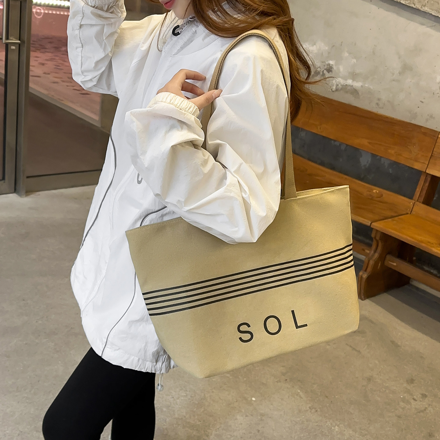 定制简约帆布托特包女大容量单肩包休闲百搭条纹字母手提包,箱包皮具/热销女包/男包,时尚帆布包,淘宝优惠券,粉丝福利购,淘宝优惠卷