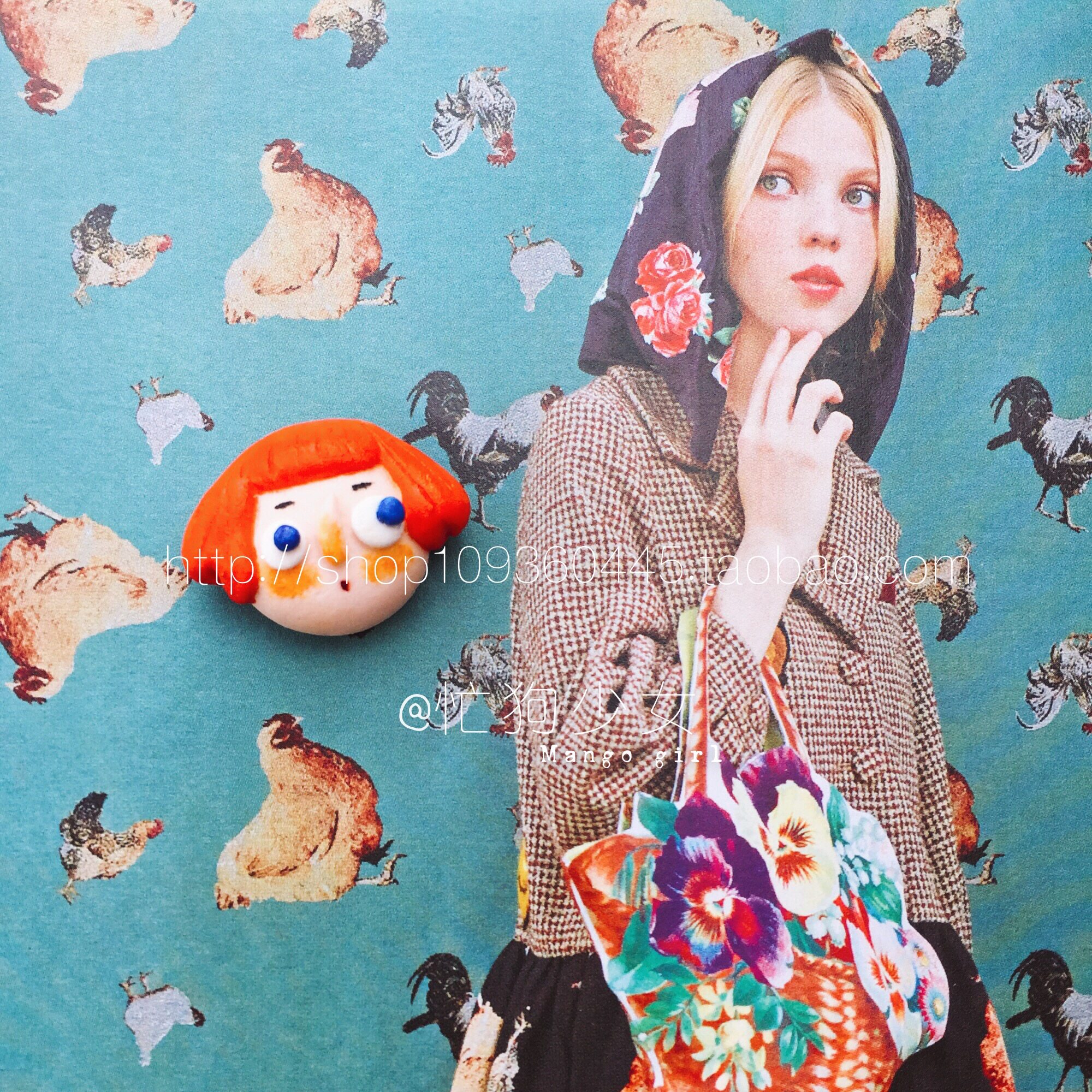 忙狗少女原创手作黏土娃娃胸针 橙色原宿害羞脸红女孩可爱冰箱贴