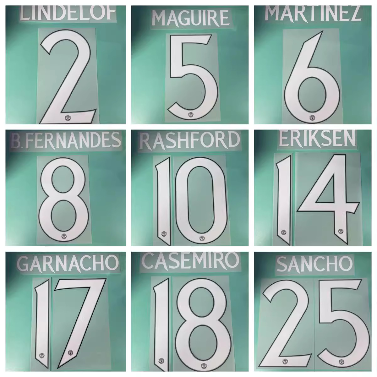 23-24 年度 曼聯 主場原裝歐冠印號 GARNACHO MARTINEZ MAGUIRE