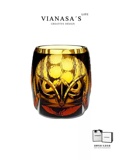 Vianasa's High-End Handmade Owl Edo Kiriko Crystal Wine Glass, Personalized Whiskey Glass, Foreign Wine Glass