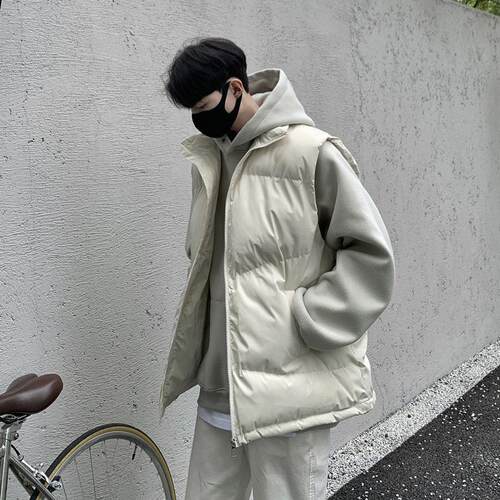 秋冬大码立领棉马甲男日系ins复古宽松百搭简约休闲无袖坎肩棉衣