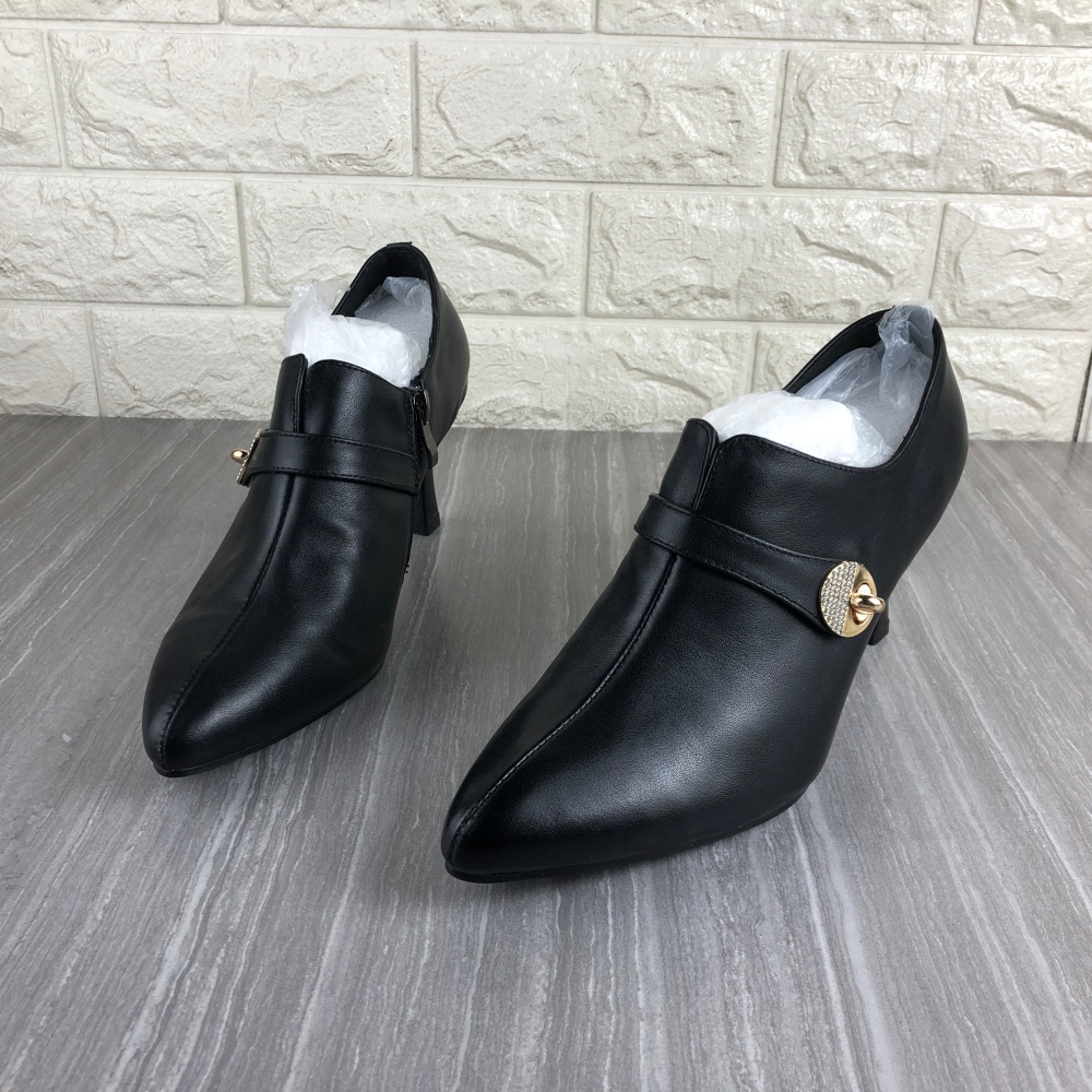 真皮牛皮女鞋高跟尖头深口单鞋