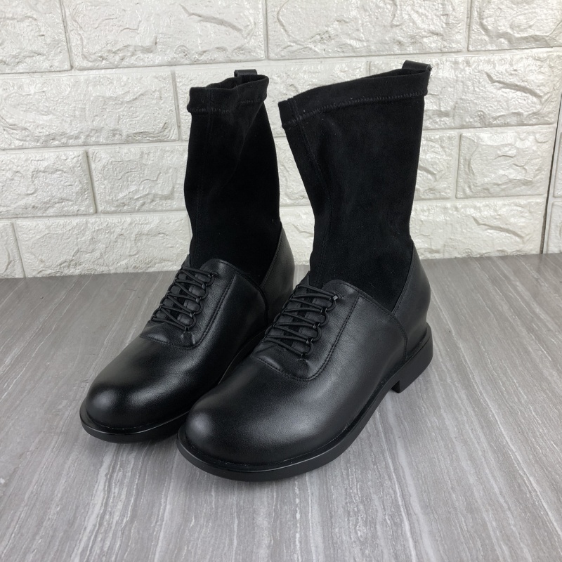 34码断码处理新款撤柜真皮牛皮女靴内增高中跟弹力瘦瘦靴百搭短靴