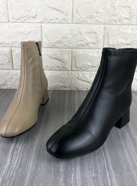真皮牛皮女靴粗跟加绒短靴棉靴