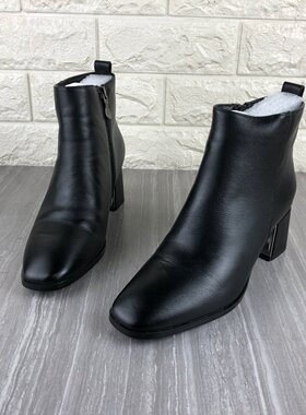 真皮牛皮女靴粗跟加绒短靴棉靴