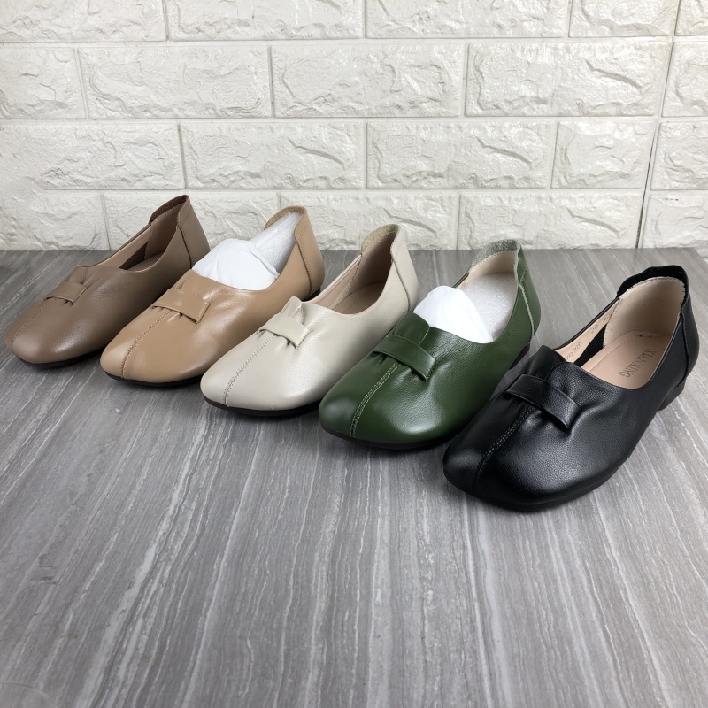 真皮牛皮女鞋浅口方头单鞋妈妈鞋