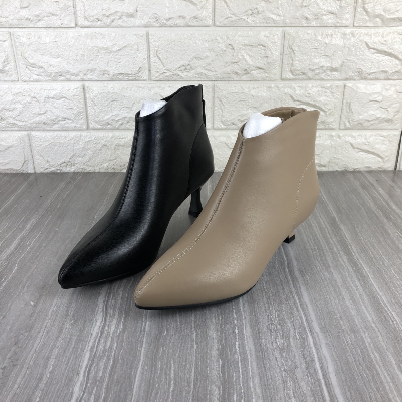 真皮女靴尖头气质短靴加绒棉靴