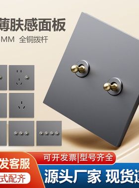 超薄肤感拨杆开关面板五孔插座七孔灰色墙壁一开双控可定制刻字