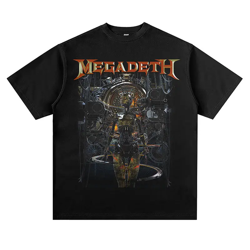 复古高街VINTAGE摇滚重金属乐队Megadeth印花短袖T恤宽松男女嘻哈