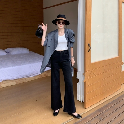 四面弹小个子高腰显瘦直筒牛仔裤