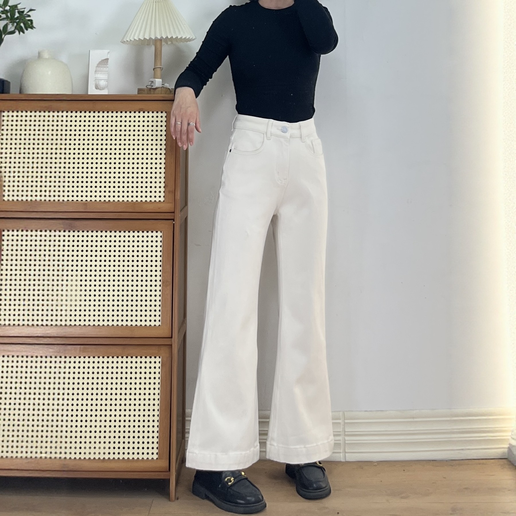 四面弹加一体绒小个子高腰显瘦杏色不贴腿微喇叭牛仔裤女九分裤子,女装/女士精品,牛仔裤,淘宝优惠券,粉丝福利购,淘宝优惠卷