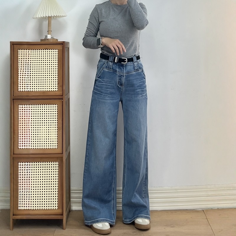 直筒浅蓝复古植绒保暖高品质秋季