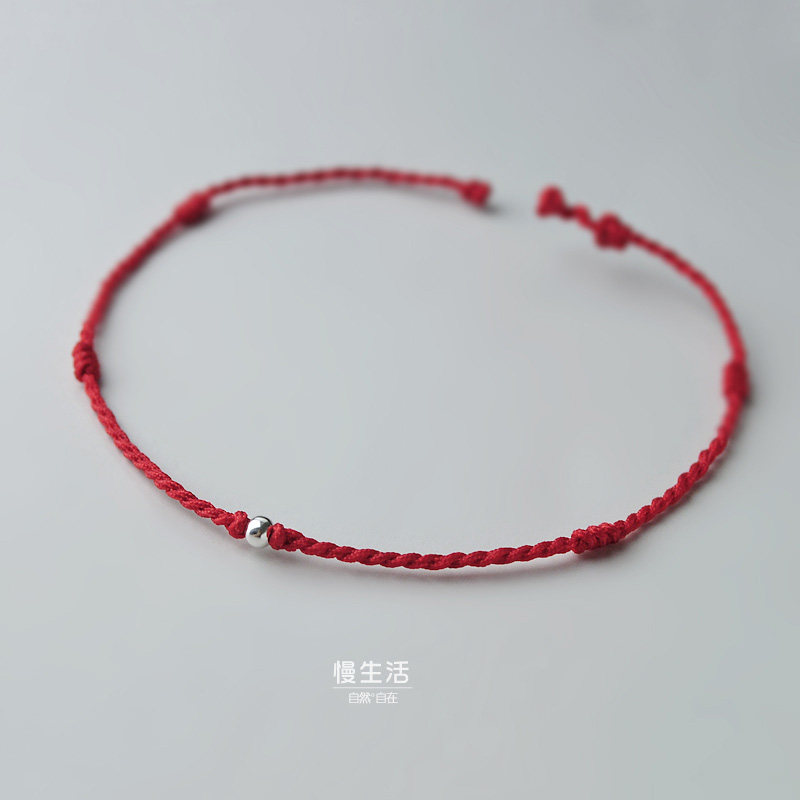 慢生活925纯银脚链女红绳韩版简约银球手工编织学生脚环,饰品/流行首饰/时尚饰品新,脚链,淘宝优惠券,粉丝福利购,淘宝优惠卷