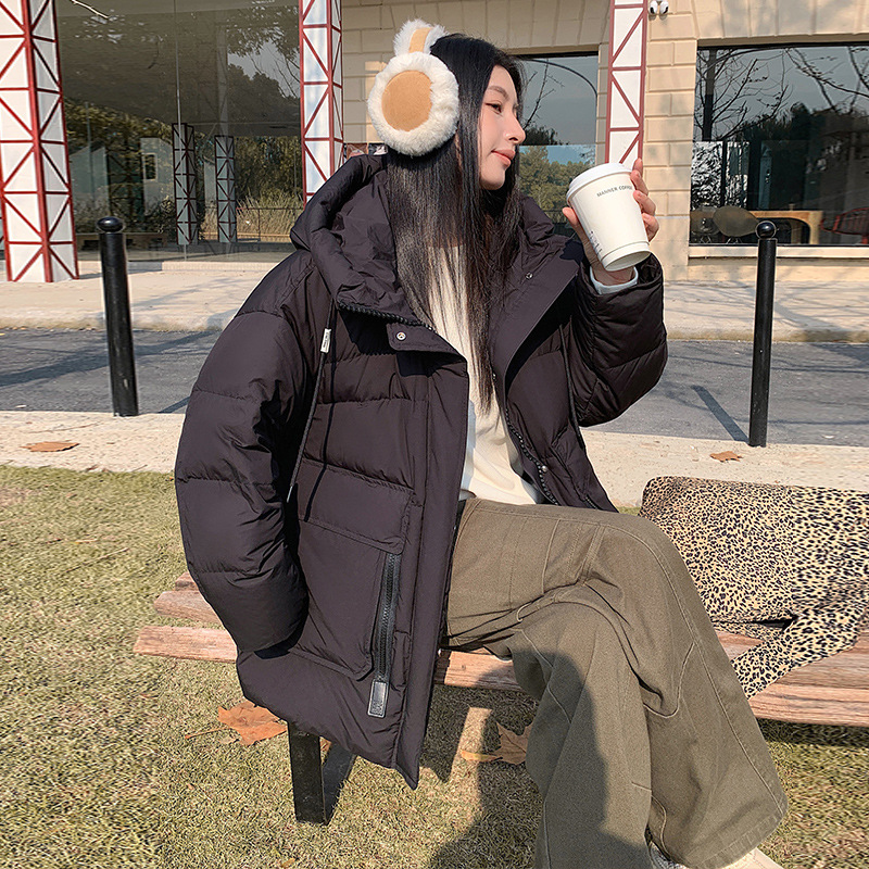 嘉兴平湖90白鸭绒羽绒服女士2025年冬季新款韩版宽松休闲连帽大码