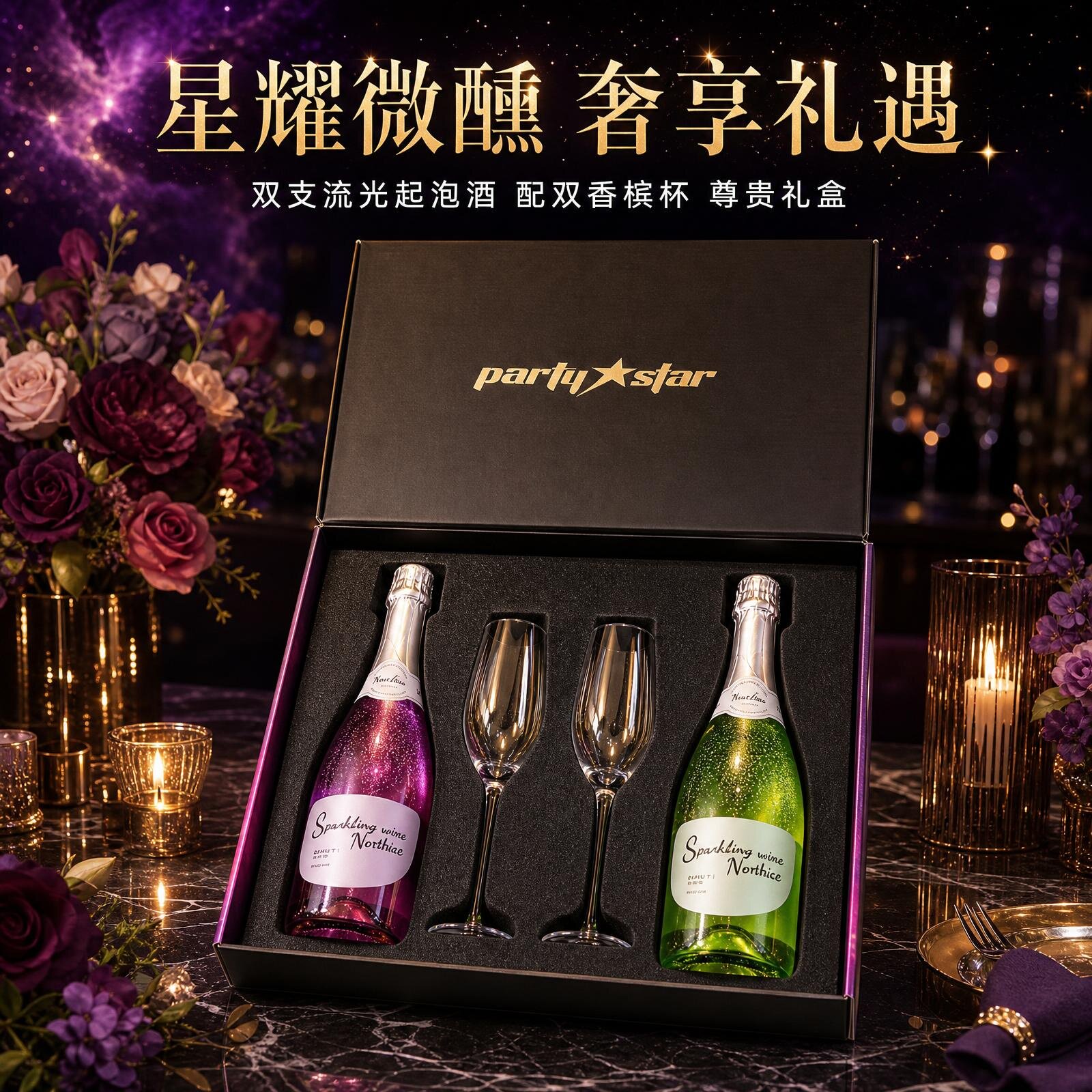 高颜值礼盒装小甜酒微醺气泡酒礼物伴手礼节日送礼送香槟杯