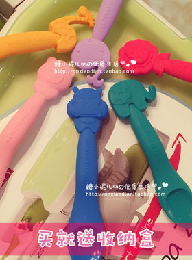 加拿大marcus宝宝婴儿辅食勺餐具立体动物米糊硅胶软头训练勺