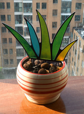 太阳捕手Stained Glass龙舌兰亚克力盆栽植物摆件UV印防水装饰品