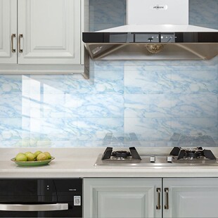 淡蓝色仿大理石纹瓷砖贴地板楼梯墙面浴室美化防油水装饰画墙贴纸