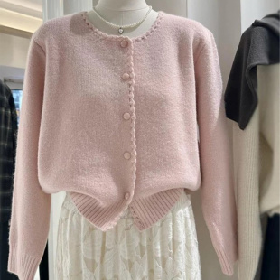 小香风法式 女秋冬高级感甜美宽松手工毛衣外套上衣厚 温柔针织开衫