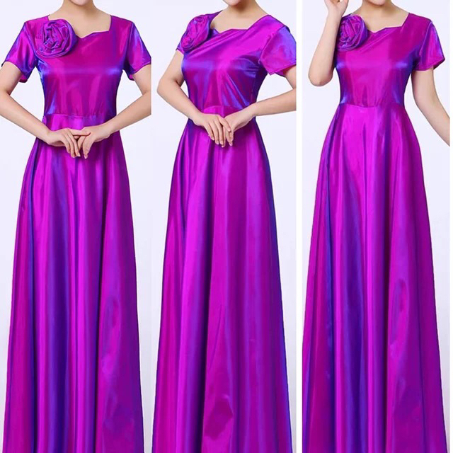 变色龙成人合唱演出服舞台服女长裙成人中老年大合唱演出服