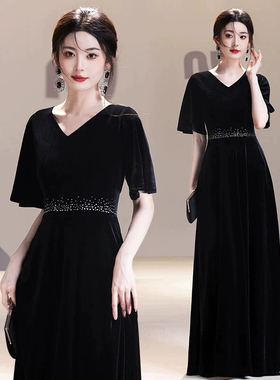 黑色年会晚礼服大合唱演出服女长裙艺考主持钢琴朗诵独唱指挥服装