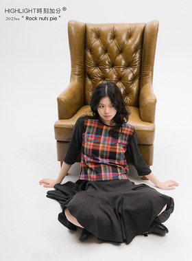 HIGHLIGHT加分25ss硬核甜心 格纹中袖拼接设计感撞色简约显瘦T恤