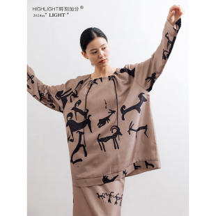 套头衬衫 HIGHLIGHT加分24ss 抽绳春季 原创设计图腾印花春季 逐光