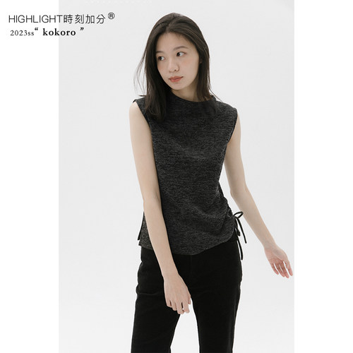 不对称加分绑带针织背心时髦