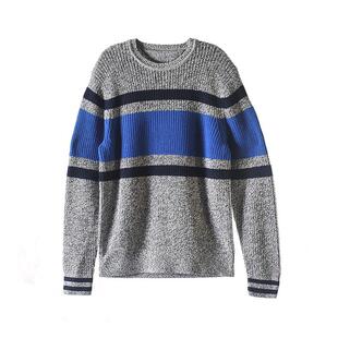 B6和前秀秋冬慵懒风粗线加厚棉针织衫毛衣拼色 圆领长袖套头男装