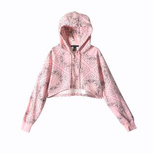 D3和前秀毛圈棉卫衣运动外套百搭拉链开衫连帽复古辣妹风超短女装