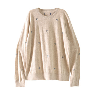 和前秀秋冬打底羊绒棉针织毛衣满身图案圆领套头加大码胖子男装B6