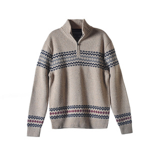 和前秀复古拉链立领保暖棉羊毛针织衫毛衣时尚新潮长袖套头男装B5