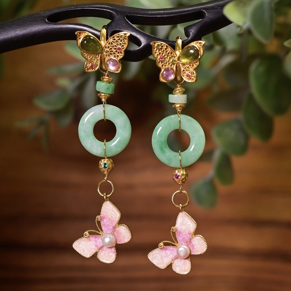 天然A货翡翠甜甜圈耳坠生日礼物