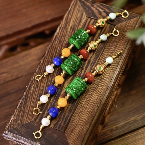 天然辣绿翡翠雕花手链加长延长链